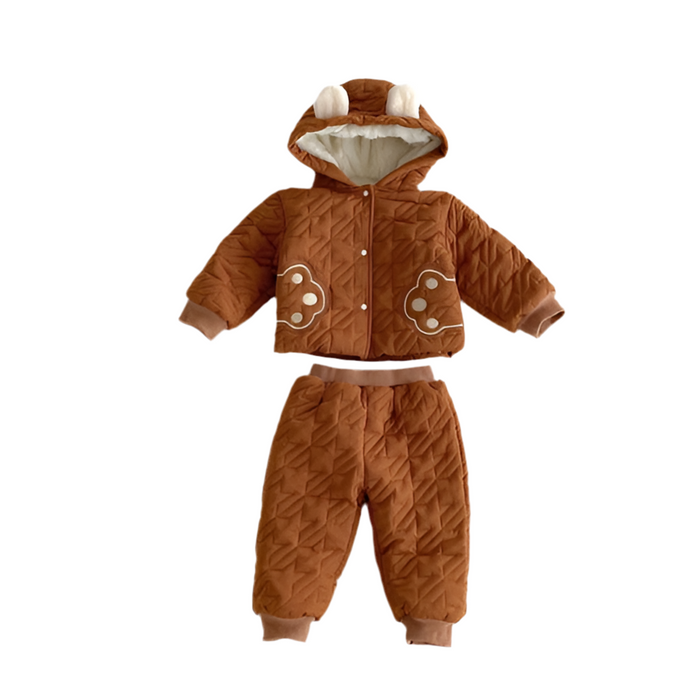 Teddy Paws Pattern Coat With Pants Set