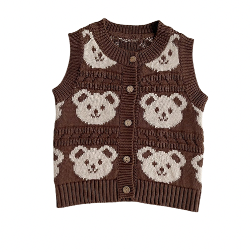 Bear Knitted Sleeveless Single Breasted Sweater