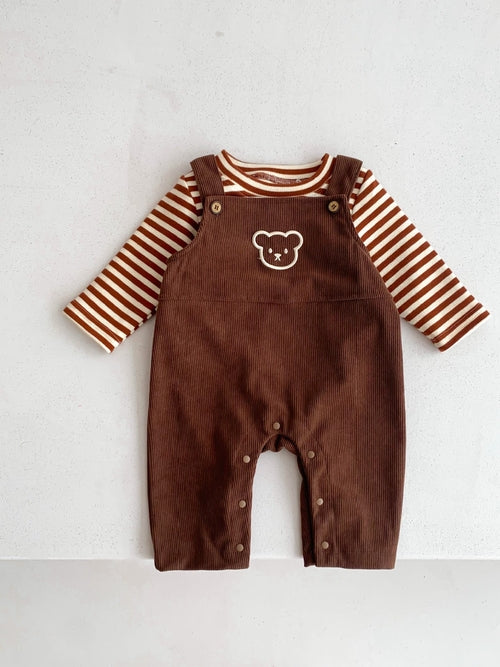 Infant Bear Head Corduroy Overalls Sets