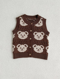 Bear Knitted Sleeveless Single Breasted Sweater