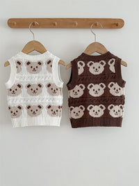 Bear Knitted Sleeveless Single Breasted Sweater